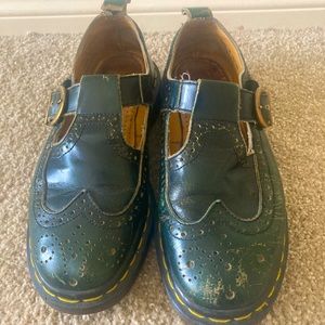 Well loved Doc Martens Mary Janes Green